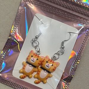 Playful Orange Tabby Cat Dangle Earrings